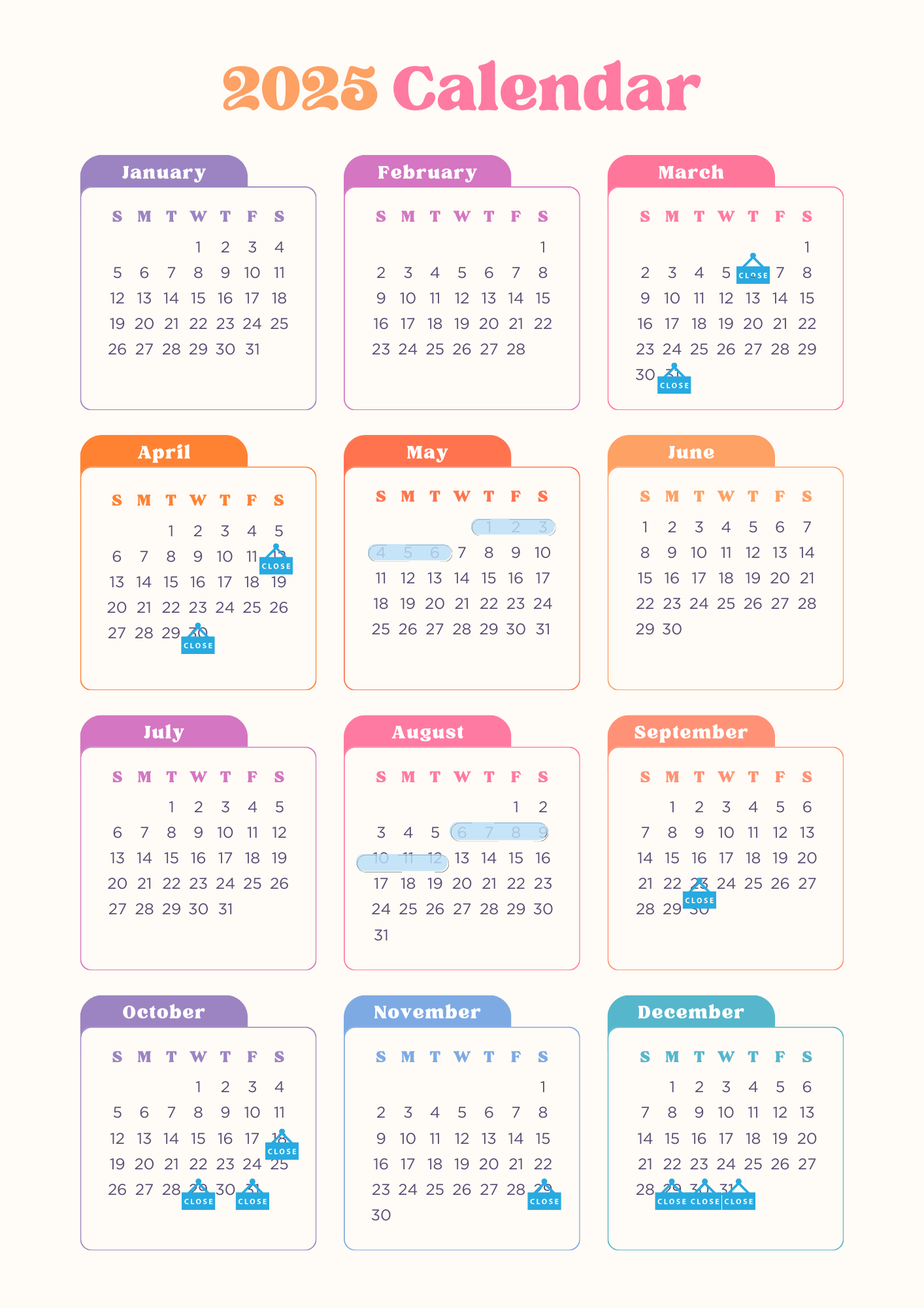 Canva Colorful Tabs Yearly 2025 Annual Calendar-2